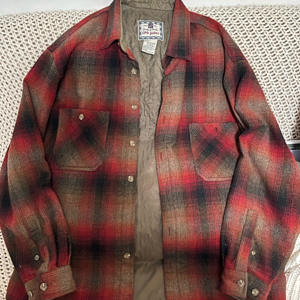 GAP Black and Red Plaid Shacklet. CPO Jacket 1990’s Medium
